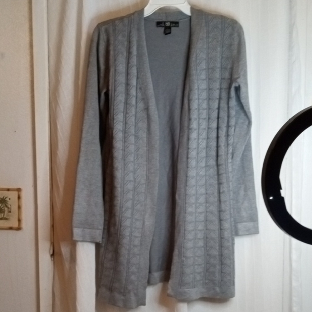 80 Park Gray Textured Cardigan